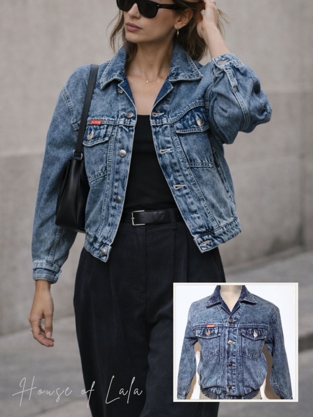 90s Vintage Acid Wash Denim Jacket Cropped Jean Jacket Grunge Minimalist Petite